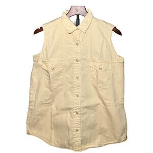 VTG Levi’s Women's Yellow Wash Sleeveless Denim Western Shirt M w/Pearl Buttons